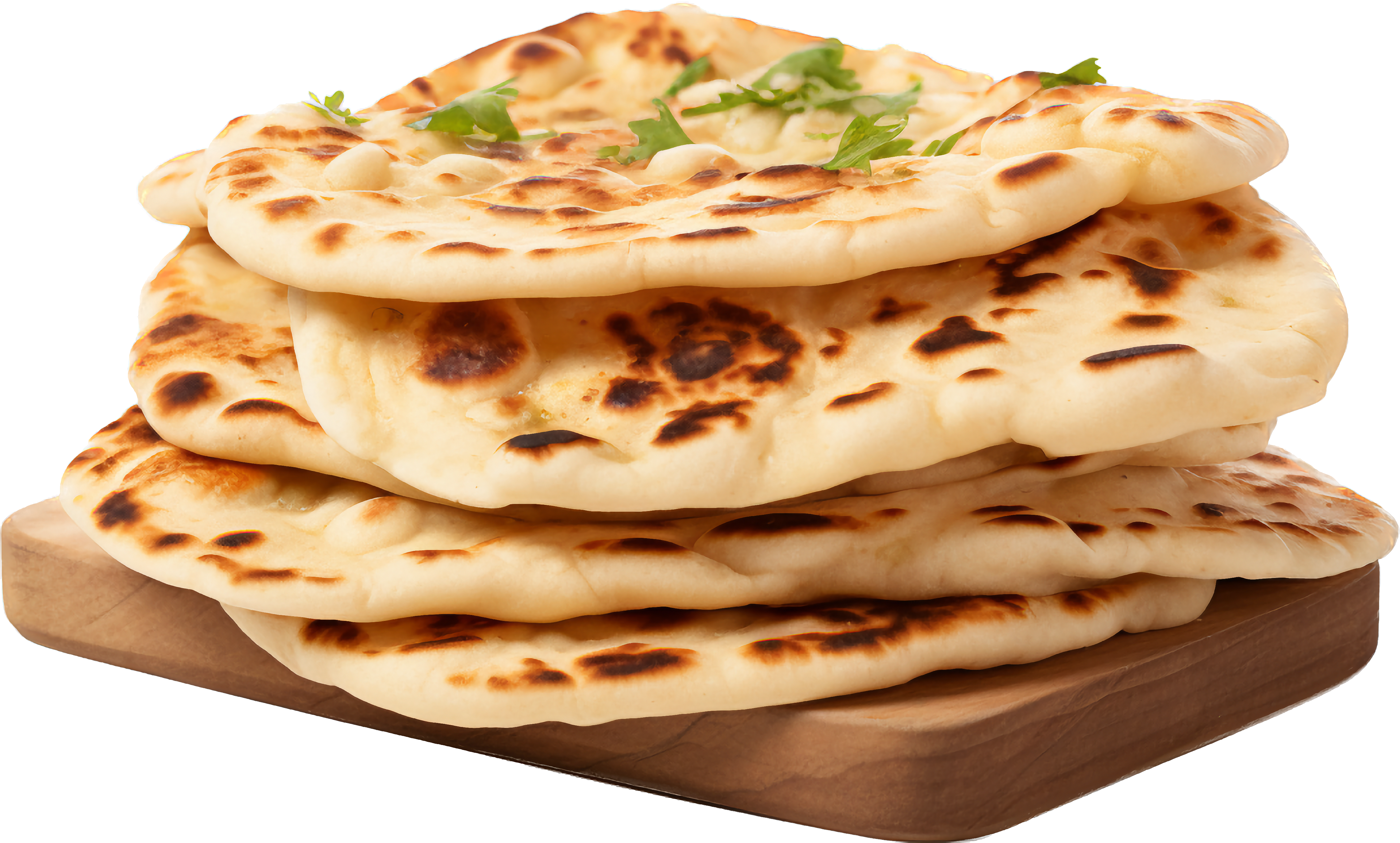 Naan bread on a wooden board