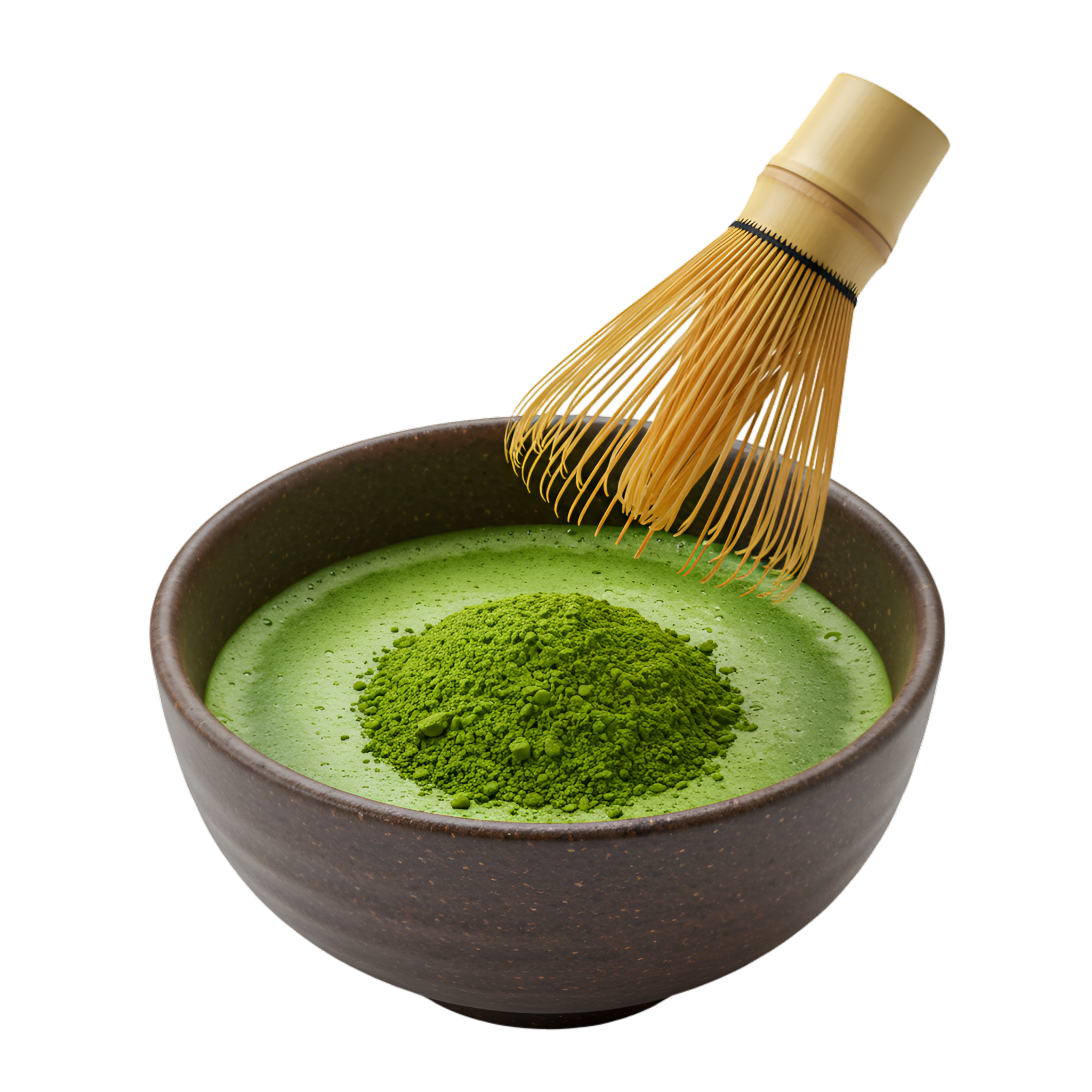 Bowl of green matcha tea with foam